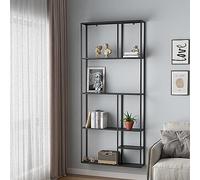 [en.casa] Étagère Murale Élégante pour Salon Chambre Cuisine Entrée Couloir Meuble de Rangement avec Compartiments Ouverts Acier 180 x 80 x 18 cm Noir