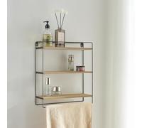 [en.casa] Étagère Murale pour Salle de Bain de 3 Niveaux de Stockage Support de Rangement Élégant Polyvalent Métal Panneau de Particules 43 x 38 x 11 cm Noir Effet Bois