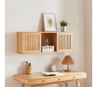 [en.casa] Étagère Murale Style Scandinave avec 2 Portes Coulissantes Armoire Murale Design pour Salon Chambre Bureau Entrée Salle de Bain Bambou 93 x 20 x 33 cm Naturel