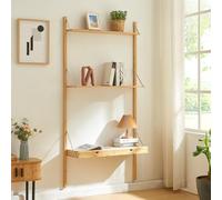 [en.casa] Étagère Murale Style Scandinave avec 2 Tablettes et 2 Tiroirs Spacieux Élements Réglables en Hauteur avec Trous Prépercés Bambou 176 x 85 x 32 cm Naturel