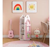 [en.casa] Étagère Pivotante pour Enfants en Forme de Maison avec Compartiments Ouverts Meuble de Rangement Décoratif Organisateur de Livres et Jouets Esthétique MDF 108 x 40 x 40 cm Rose Blanc