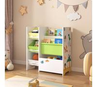Étagère pour enfants 'Vimianzo' avec 5 compartiments et 3 boîtes pliantes motif dinosaure 60 x 65 x 30 cm