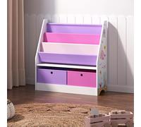 [en.casa] Étagère pour Enfant à 3 Compartiments et 2 Boîtes Pliables Meuble de Rangement à Motif Océan pour Livres Cahiers Jouets Panneau de Particules Polyester 74 x 71 x 23 cm Blanc Violet Rose