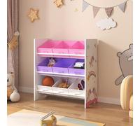 [en.casa] Étagère pour Enfant à 9 Bacs Pliables Amovibles Meuble de Rangement Jouets à Motif Licornes Panneau de Particules Textile Non Tissé Métal 60 x 62 x 30 cm Blanc Violet Rose