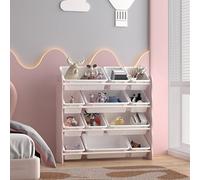 Étagère pour enfants 'Vestnes' avec 12 boîtes de rangement 78 x 86 x 27 cm au design ondulé Coton Candy / Blanc