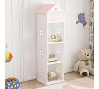 Étagère pour enfants 'Vipsali' imitation maison avec 4 compartiments ouverts 140 x 40 x 35 cm Blanc / Rose