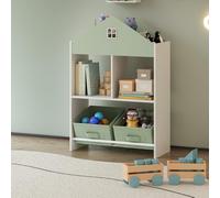 Étagère pour enfants 'Vipsali' avec 2 boîtes pliantes aspect maison 90 x 60 x 27 cm vert menthe / blanc