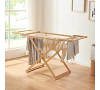 [en.casa] Étendoir à Linge Pliable Grand Séchoir à Linge Pratique pour Sécher Vêtements Serviettes pour Salle de Bain Balcon Buanderie Bambou Nylon 154 x 59 x 82 cm Naturel Blanc