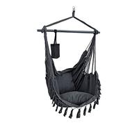 Fauteuil suspendu Aranga max. 120 kg Chaise suspendue avec porte-boisson et 2 coussins Siège suspendu indoor outdoor Balançoire suspendue tige en bois massif Gris foncé