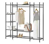 [en.casa] Garde-Robe Solide Portant avec Étagères Meuble de Rangement 6 Surfaces de Stockage Acier Laqué 150 x 150 x 40 cm Noir