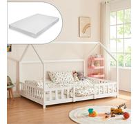 [en.casa] Lit Cabane avec Matelas à Mousse Froide Anti-Allergique Lit Enfant en Forme de Maison avec Sommier à Lattes Barrière de Sécurité Bois de Pin Contreplaqué 140 x 200 cm Blanc