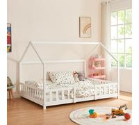 [en.casa] Lit Cabane Lit Enfant en Forme de Maison avec Sommier à Lattes avec Grille de Protection Confortable Capacité de Charge 150 kg Bois de Pin Contreplaqué 140 x 200 cm Blanc