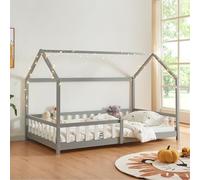 [en.casa] Lit Cabane Lit Enfant en Forme de Maison avec Sommier à Lattes avec Grille de Protection Confortable Capacité de Charge 150 kg Bois de Pin Contreplaqué 140 x 200 cm Gris