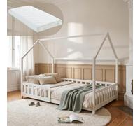 Lit de maison 'Hesel' pour enfants avec matelas, protection antichute et sommier à lattes 120 x 200 cm blanc