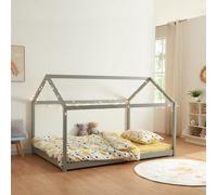 [en.casa] Lit Cabane pour Enfant avec Sommier à Lattes Lit Double en Forme de Maison sans Matelas Capacité de Charge 140 kg Bois de Pin Contreplaqué 140 x 200 cm Gris