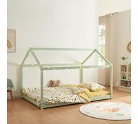 [en.casa] Lit Cabane pour Enfant avec Sommier à Lattes Lit en Forme de Maison sans Matelas Capacité de Charge 140 kg Bois de Pin Contreplaqué 120 x 200 cm Vert Menthe