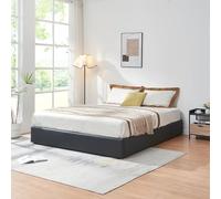 [en.casa] Lit Coffre avec Sommier à Lattes Rabattable Cadre de Lit Double avec Compartiment de Rangement Capacité 500 kg MDF Simili Contreplaqué Métal Plastique 160 x 200 cm Noir
