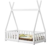 Lit Tipi pour Enfants Helsingborg avec Grille de Sécurité Pin 140 x 70 cm Blanc [en.casa]