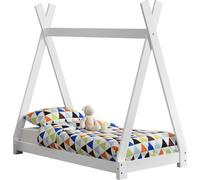 Lit de Tipi pour Enfant en Bois Naturel avec Sommier à Lattes Blanc Mat 140 x 70 cm