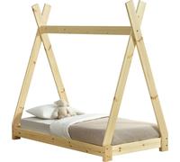 [en.casa] Lit d'enfant 70 x 140 cm en bois naturel, style tipi, en pin ; lit pour adolescent, lit en bois, lit en forme de maison