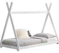 [en.casa] Lit d'enfant 90 x 200 cm, blanc, style tipi, en pin, lit pour adolescent, lit en bois, lit en forme de maison