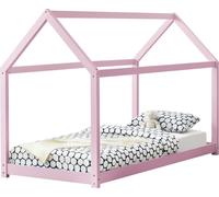 [en.casa] Lit d'enfant 90 x 200 cm, maison rose, bois naturel, lit en forme de maison, chambre d'enfant, lit pour enfant, bois de pin