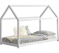 [en.casa] Lit d'enfant 90x200cm maison bois naturel maison de lit lit d'enfant chambre d'enfant bois de pin blanc