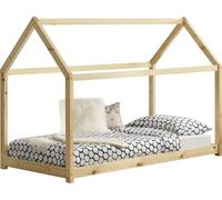 [en.casa] Lit d'enfant 90x200cm maison bois naturel maison de lit lit d'enfant chambre lit enfant pin couleurs bois