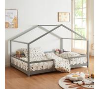 Lit d'enfant 'Treviolo' aspect maison avec protection antichute en pin 120 x 200 cm Gris / Blanc