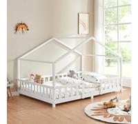 [en.casa] Lit d'enfant Cabane Treviolo 120 x 200 cm Lit Montessori en Forme de Maison avec Barrière et Sommier à Lattes Solide Style Scandinave Capacité de Charge 200 kg Bois de Pin Blanc