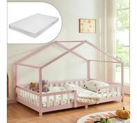 Lit d'enfant 'Treviolo' avec matelas et protection contre les chutes 120x200cm rose / blanc