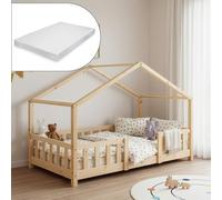 Lit d'enfant 'Treviolo' avec matelas et protection contre les chutes 70x140cm bois naturel