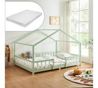 Lit d'enfant 'Treviolo' avec matelas et protection contre les chutes 90x200cm vert menthe / blanc