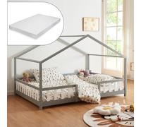 Lit d'enfant 'Treviolo' avec matelas et protection contre les chutes 90x200cm gris clair / blanc