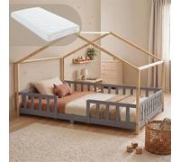 Lit bébé "Treviolo" avec matelas et barrière de sécurité, dimensions 120x200 cm, couleur gris clair/blanc
