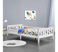 [en.casa] Lit d'enfant Design Cadre Stylé Structure Solide Capacité de Charge 100 kg Bois de Pin Contreplaqué 200 x 90 cm Blanc Mat Laqué