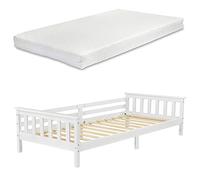 Lit d'enfant Nuuk avec matelas en mousse froide 90x200 cm Lit d'adolescent avec espace de rangement et sommier à lattes Lit couchette en pin contreplaqué blanc