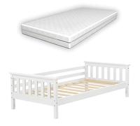 Lit d'enfant Nuuk avec matelas confort 80x160 cm Lit d'adolescent avec espace de rangement et sommier à lattes Lit couchette en pin contreplaqué blanc