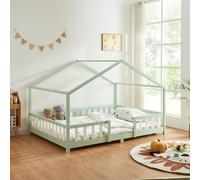 [en.casa] Lit d'enfant Design en Forme Maison avec Grille de Protection Construction Solide Capacité de Charge 120 kg Bois de Pin Contreplaqué 200 x 120 cm Vert Menthe Blanc Mat