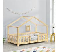 en_casa Lit d'enfant forme maison - Bois naturel 160x80 cm