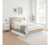 [en.casa] Lit Double Capitonné avec Éclairage LED Réglable par Télécommande et Coffre de Lit Spacieux Confortable Capacité de Charge 500 kg MDF Polyester Métal 160 x 200 cm Beige