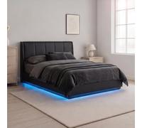 [en.casa] Lit Double Capitonné Tröstiar LED 140 x 200 cm Noir Simili | Réglable par Télécommande et Coffre de Lit Spacieux Confortable Sommier à Lattes Capacité de Charge 500 kg