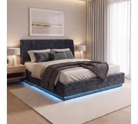 [en.casa] Lit Double Capitonné Tröstiar LED 160 x 200 cm Vert | Réglable par Télécommande et Coffre de Lit Spacieux Confortable Sommier à Lattes Capacité de Charge 500 kg