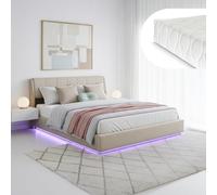 [en.casa] Lit Double Capitonné Tröstiar LED 180 x 200 cm Beige