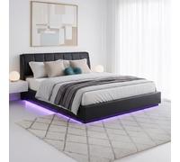 [en.casa] Lit Double Capitonné Tröstiar LED 180 x 200 cm Noir Simili | Réglable par Télécommande et Coffre de Lit Spacieux Confortable Sommier à Lattes Capacité de Charge 500 kg