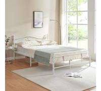 Cadre de lit double Florenz Acier Revêtu par Poudre 160 x 200 Blanc [en.casa]