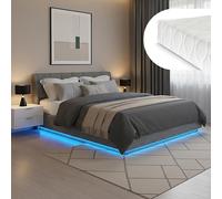 Lit double capitonné Tröstiar avec éclairage LED et matelas 180 x 200 cm anthracite