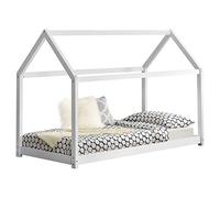 [en.casa] Lit Enfant Design Maison Cadre Structure Lit Bois Blanc Cabane 206 x 98 x 142 cm Couleur Blanc