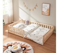 Lit d'enfant 'Tanna' lit de sol 120 x 200 cm Lit Montessori avec protection antichute pin naturel