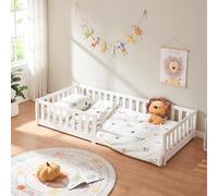 Lit d'enfant 'Tanna' lit de sol 90 x 200 cm Lit Montessori avec protection antichute pin blanc